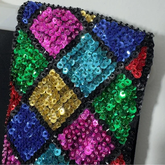 JC 001 USA Vintage Rainbow Sequins Show Vest Size L Large